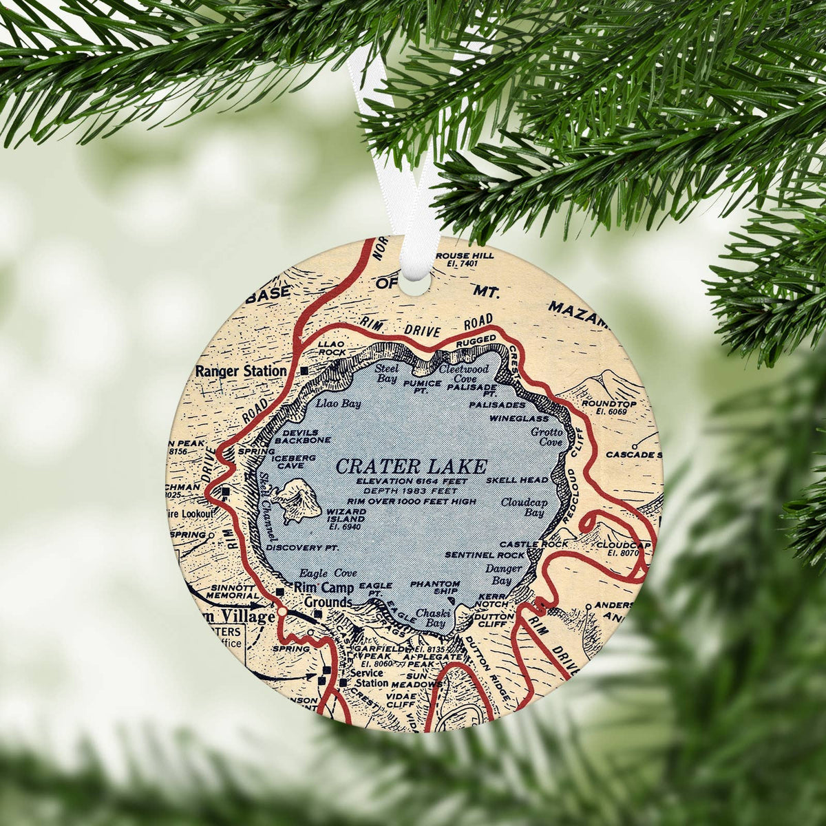 Crater Lake National Park vintage map Christmas ornament