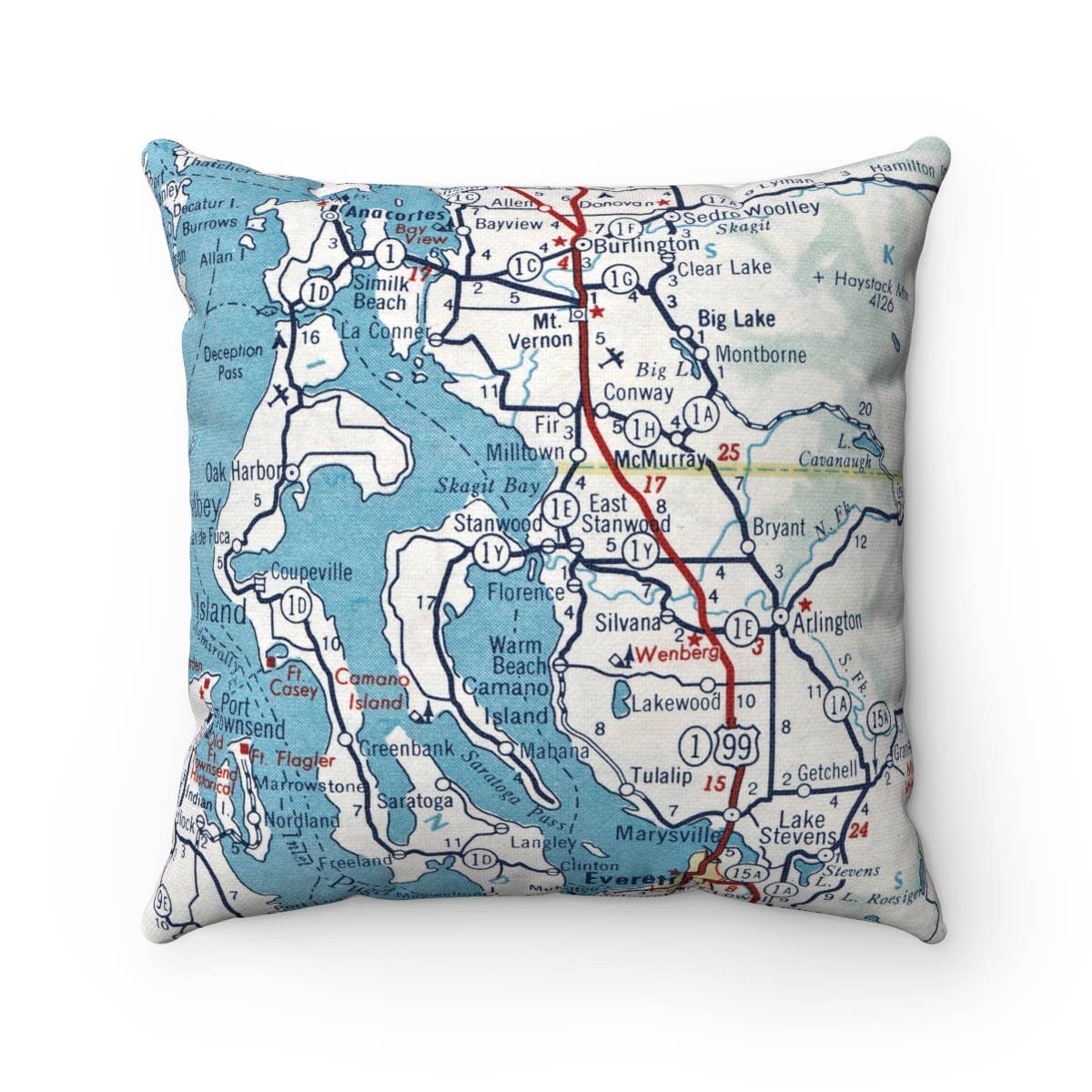 Stanwood Washington vintage map throw pillow