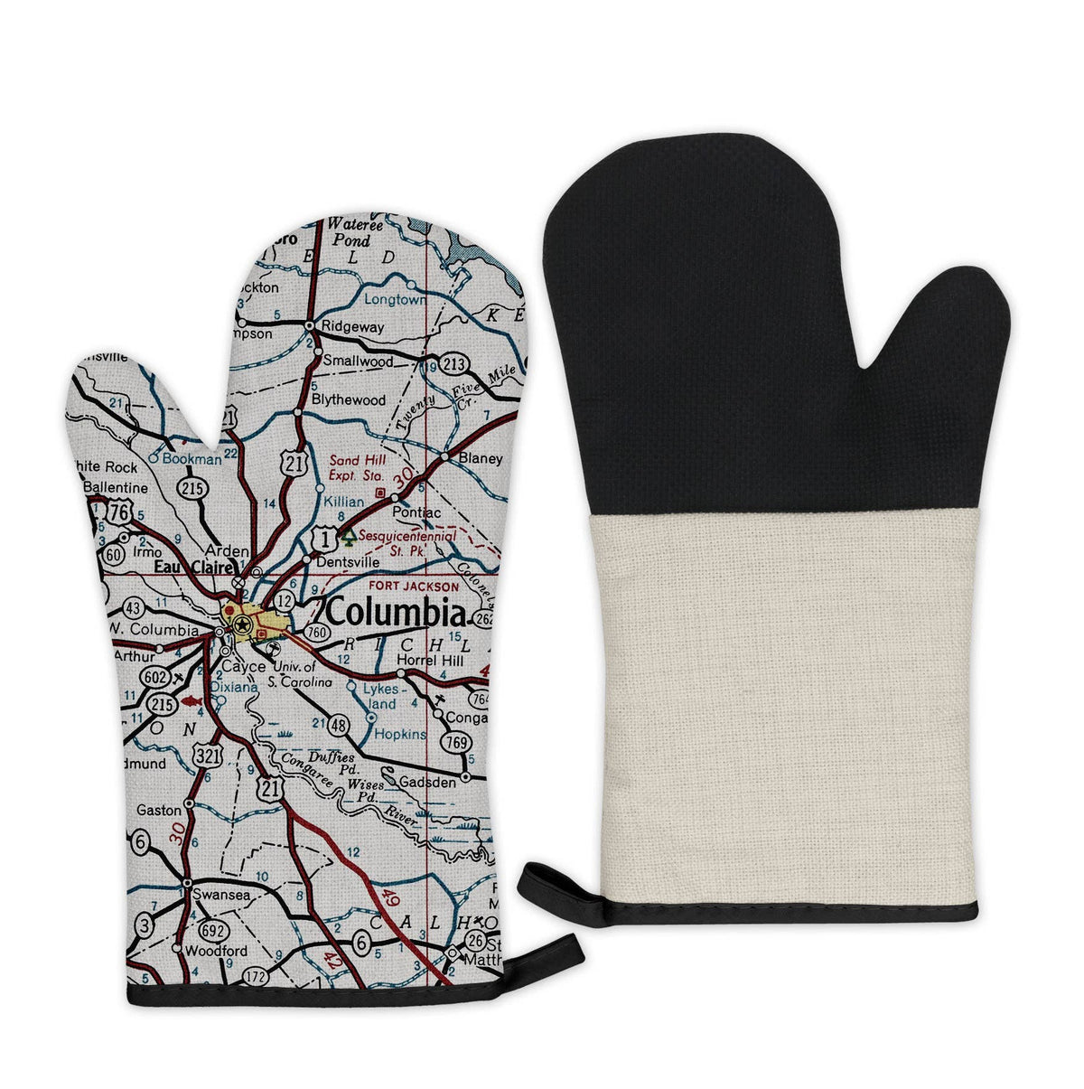 Columbia South Carolina vintage map oven mitt