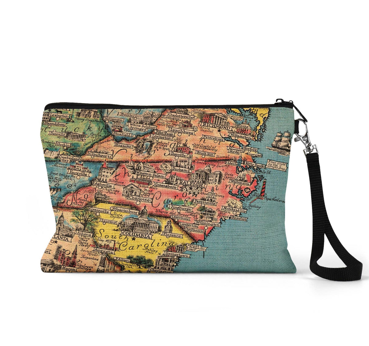 North Carolina map wristlet travel pouch