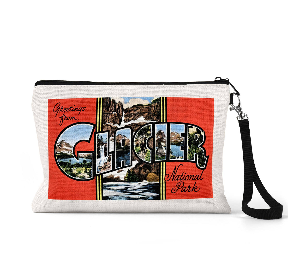 Glacier National Park vintage postcard wristlet travel pouch