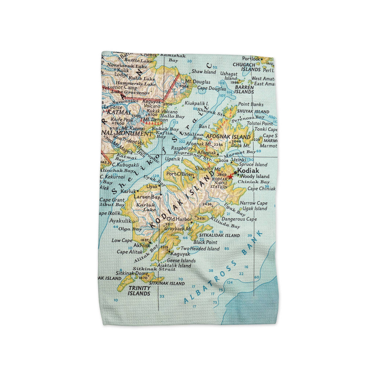 Kodiak Island Alaska map tea towel