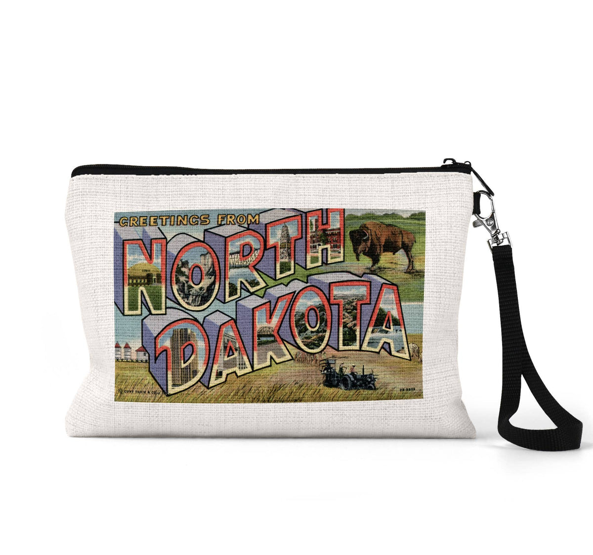 North Dakota vintage postcard wristlet travel pouch