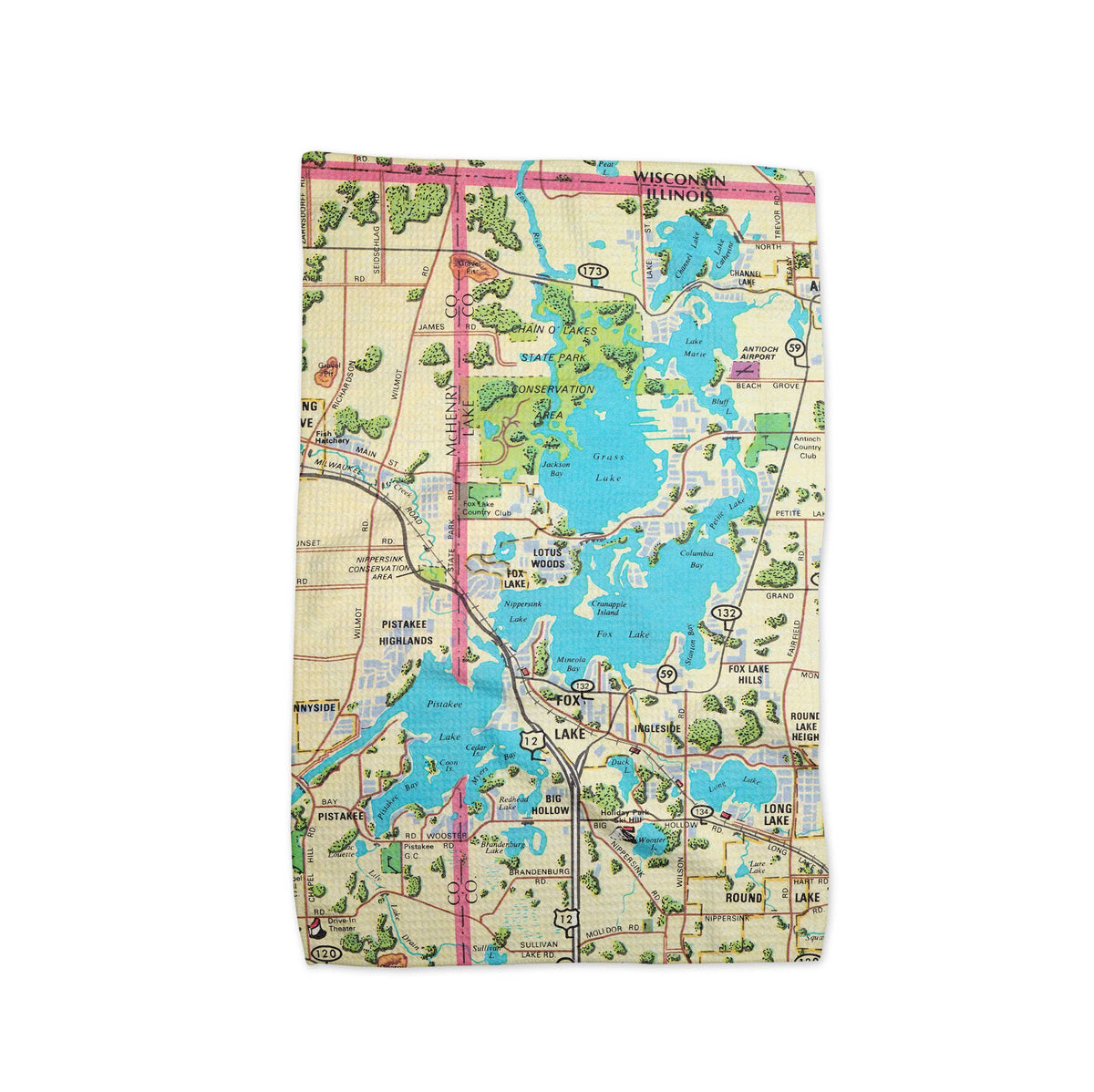 Illinois Chain o' Lakes Fox Lake map tea towel