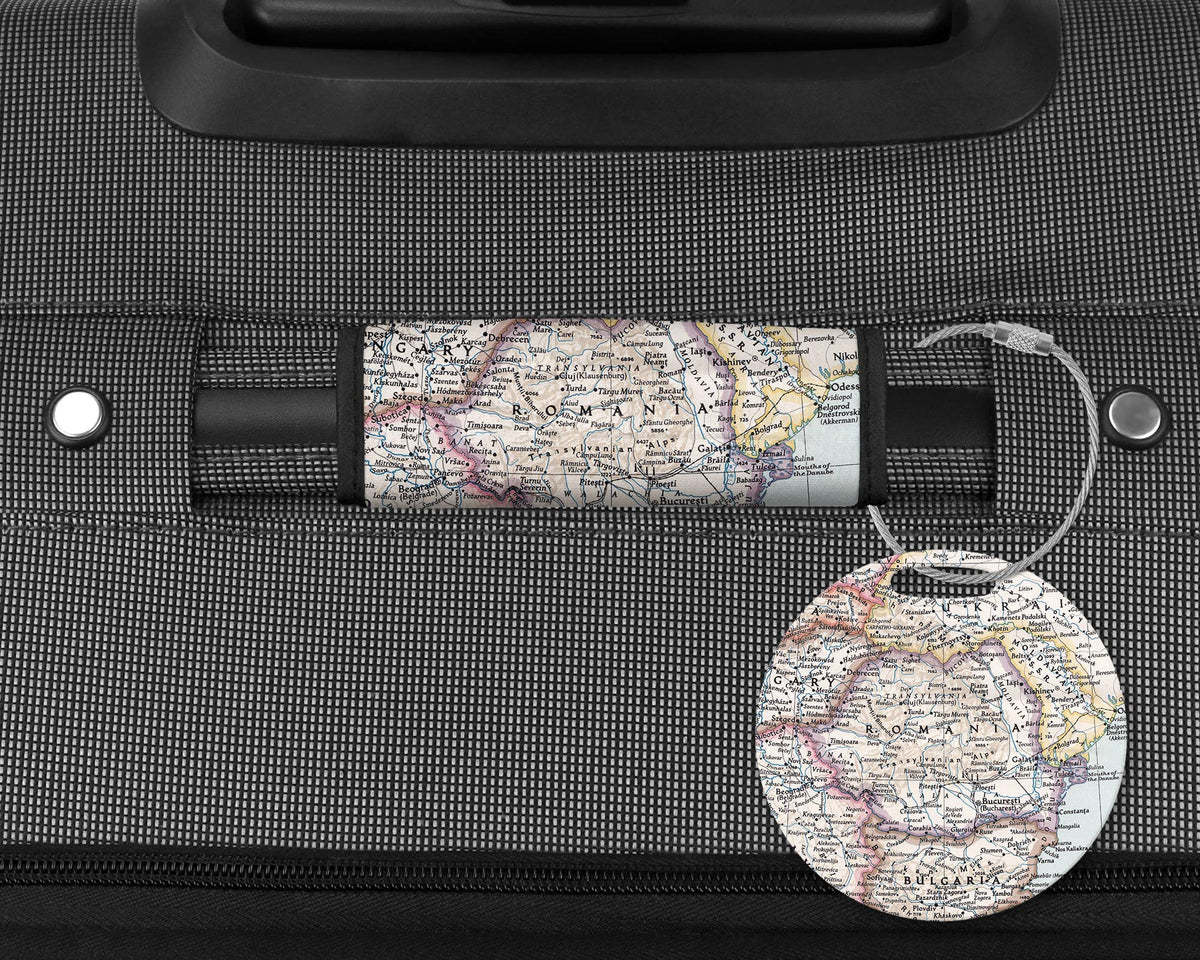 Romania Map Luggage Tag and Handle Wrap
