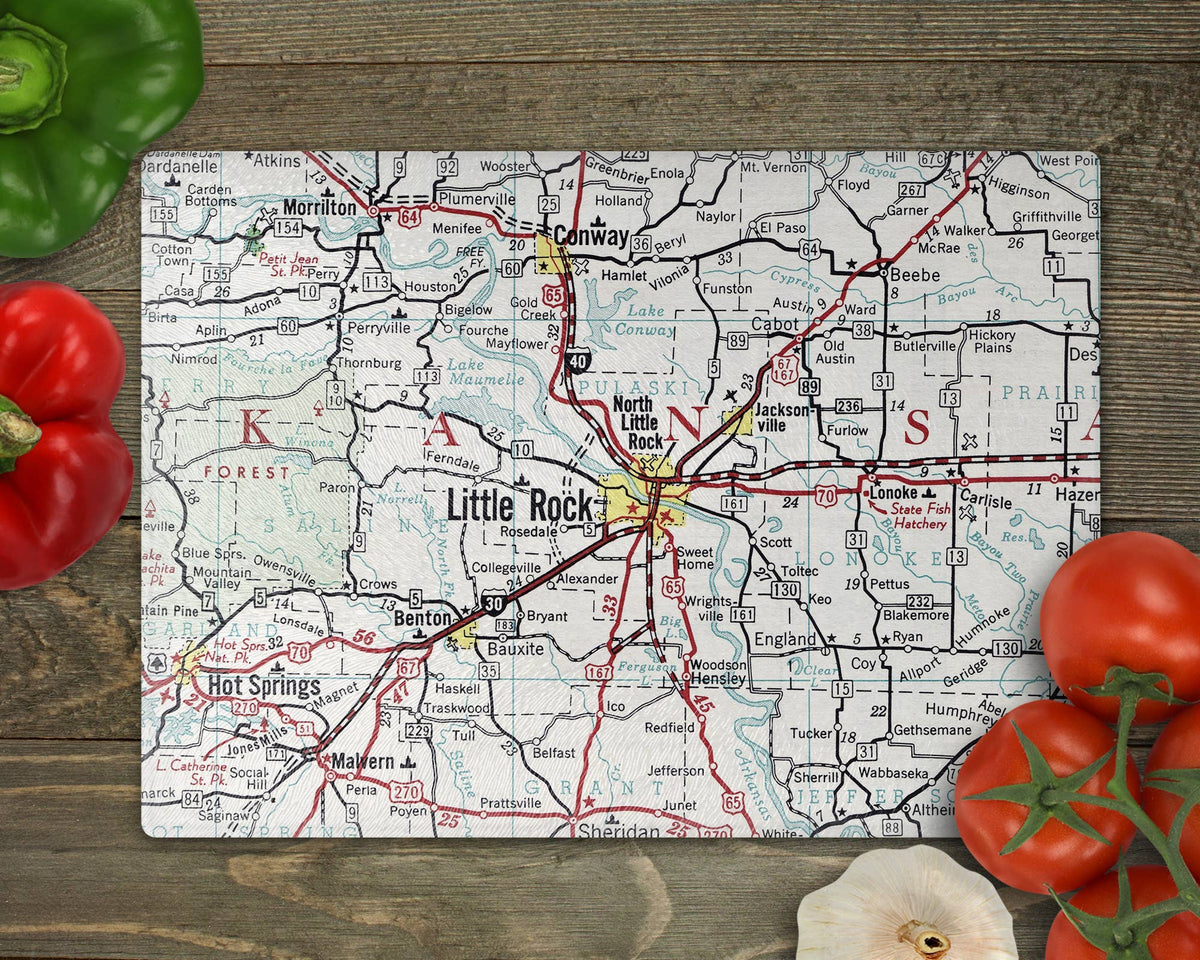 Little Rock Arkansas vintage map glass cutting board