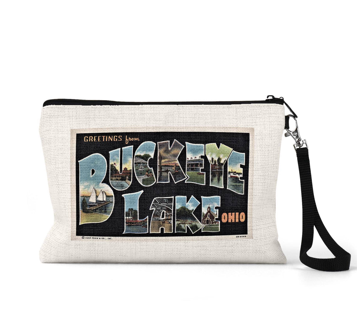 Buckeye Lake Ohio vintage postcard wristlet travel pouch