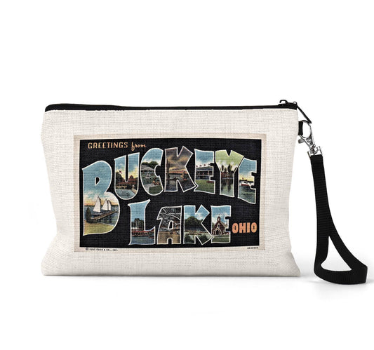 Buckeye Lake Ohio vintage postcard wristlet travel pouch