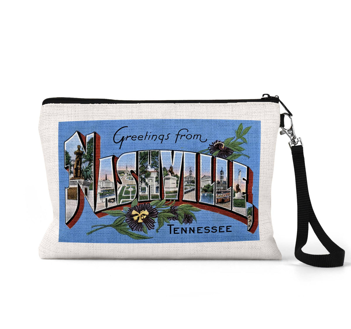 Nashville Tennessee vintage postcard wristlet travel pouch