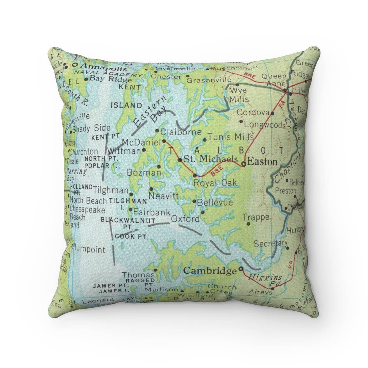 Oxford St Michaels Maryland vintage map throw pillow