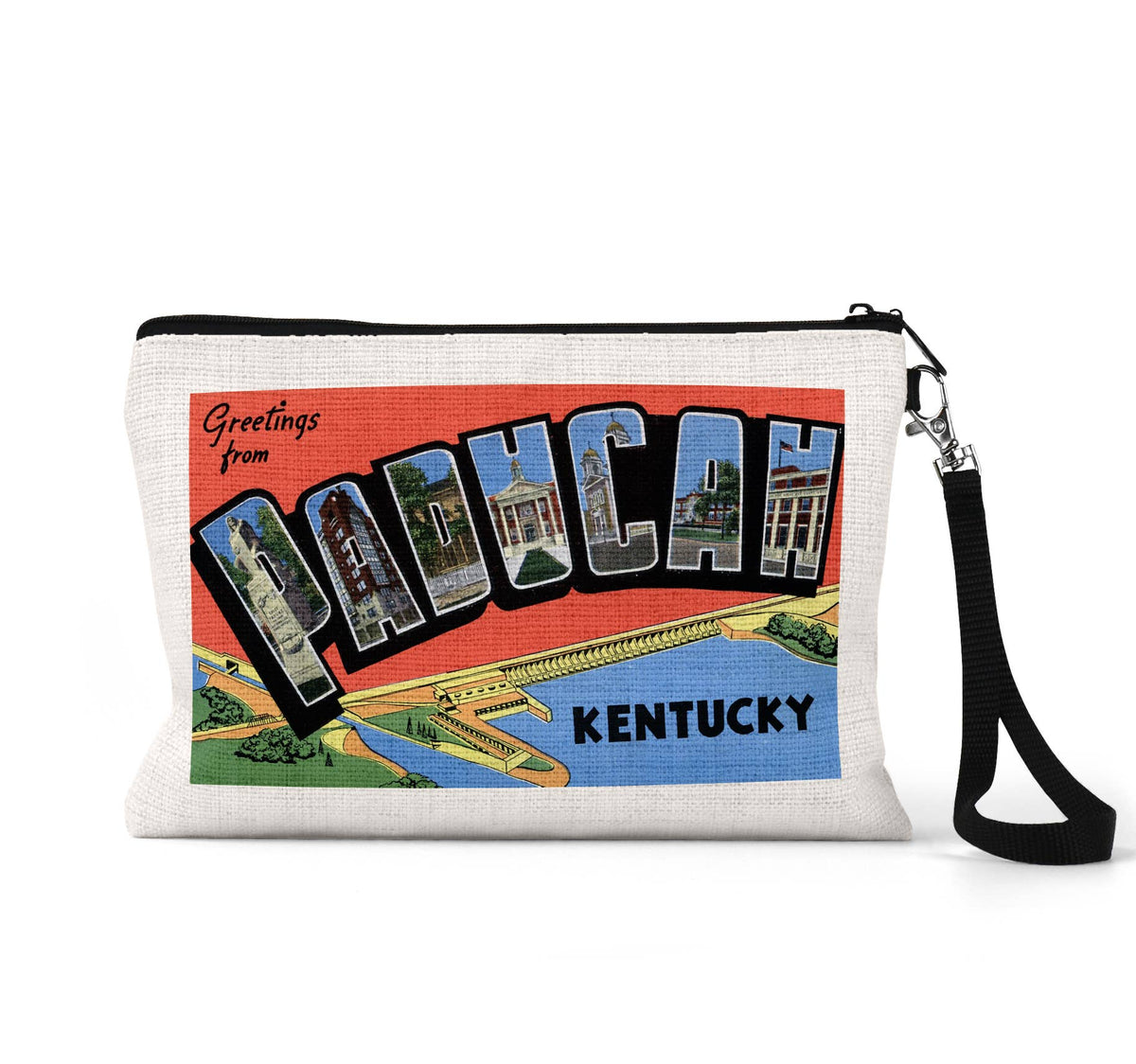 Paducah Kentucky vintage postcard wristlet travel pouch