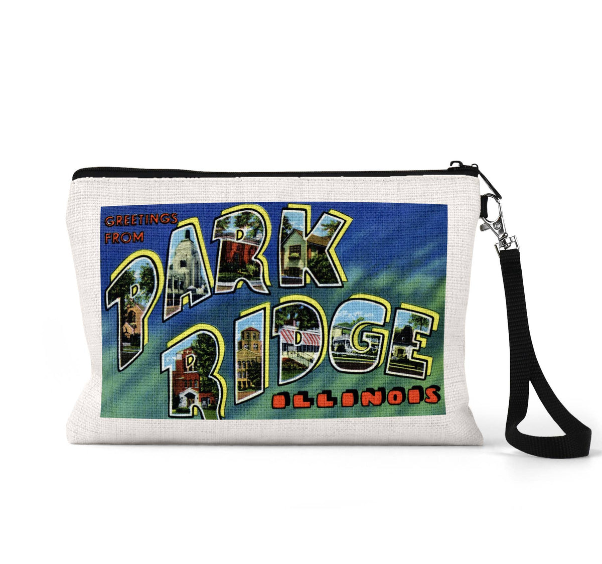 Park Ridge Illinois vintage postcard wristlet travel pouch