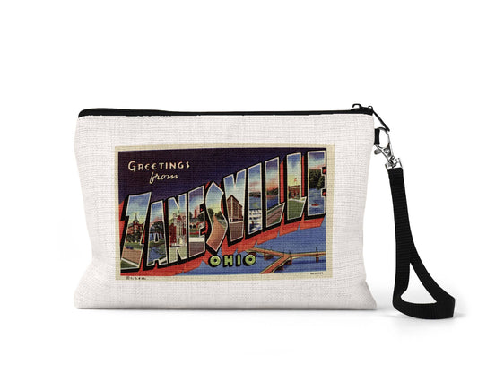 Zanesville Ohio vintage postcard wristlet travel pouch