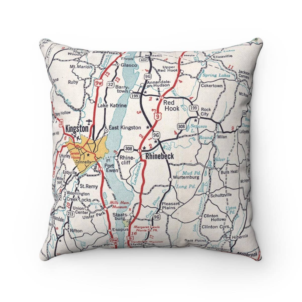 Rhinebeck New York vintage map throw pillow