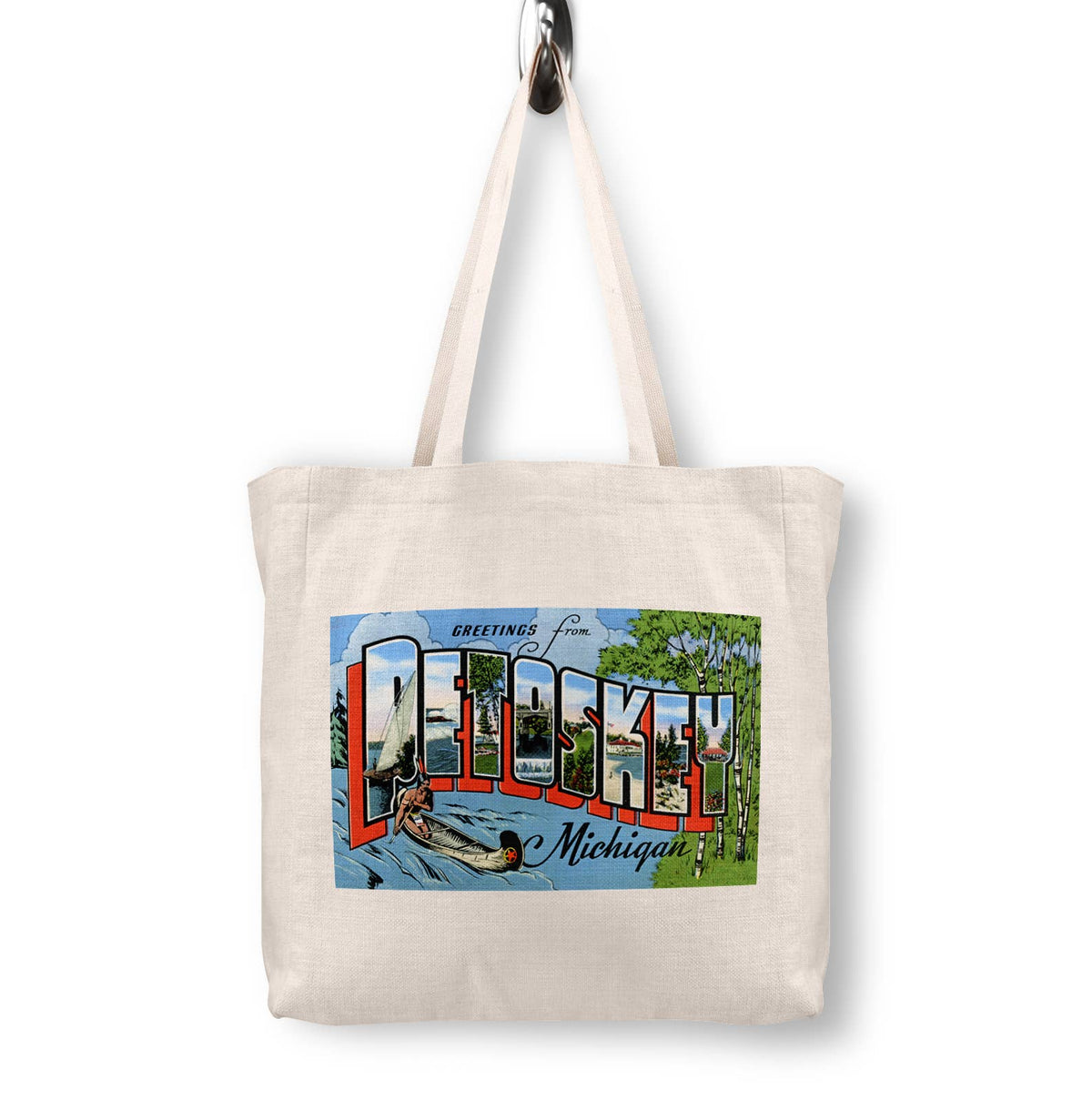 Petoskey Michigan Vintage Postcard Canvas Tote Bag