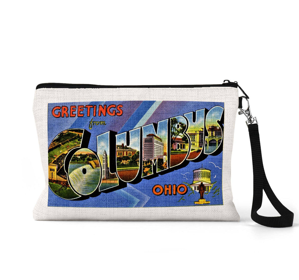 Columbus Ohio vintage postcard wristlet travel pouch