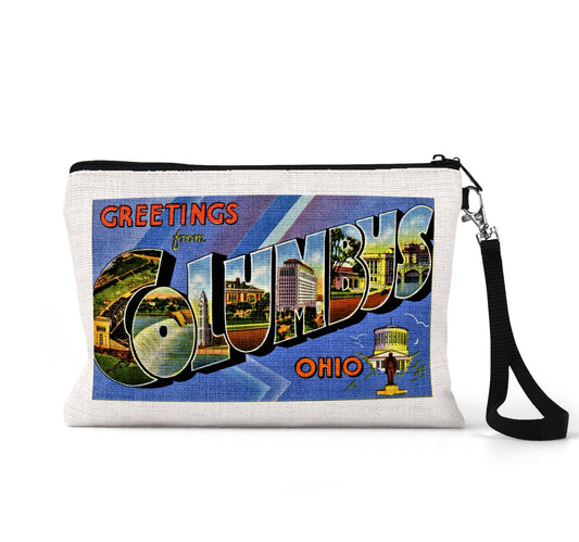 Columbus Ohio vintage postcard wristlet travel pouch