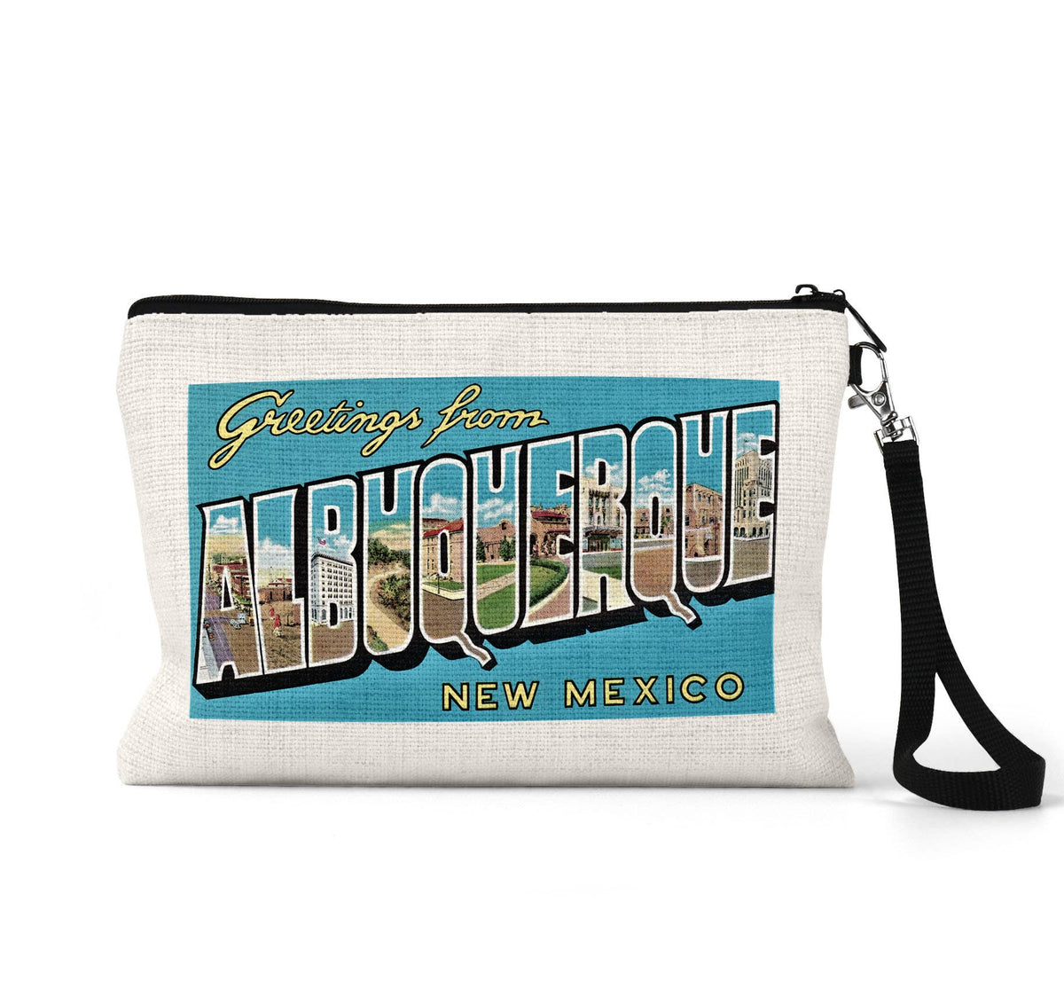 Albuquerque New Mexico vintage postcard wristlet travel pouch