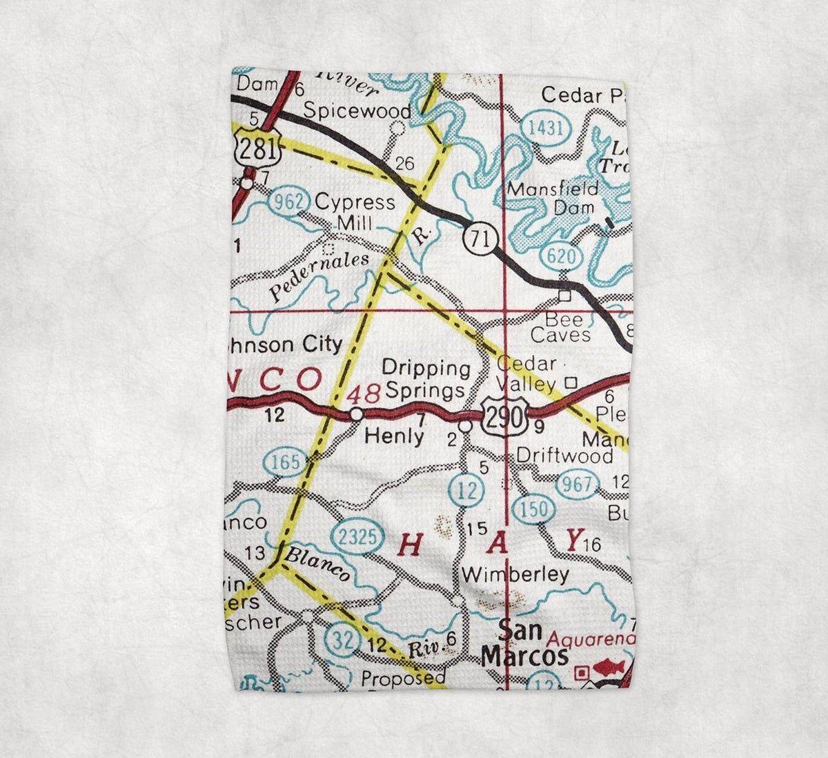 Dripping Springs Texas map tea towel