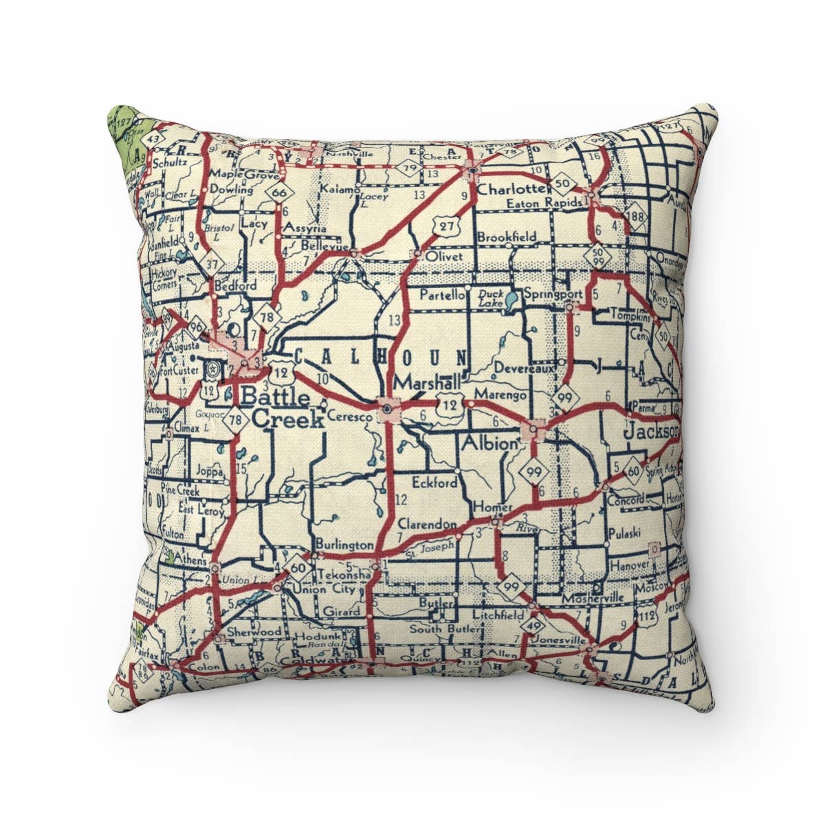 Marshall Michigan vintage map throw pillow