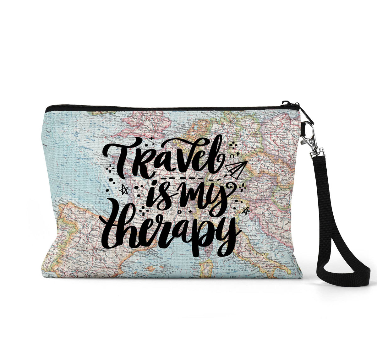 Traveler map wristlet travel pouch