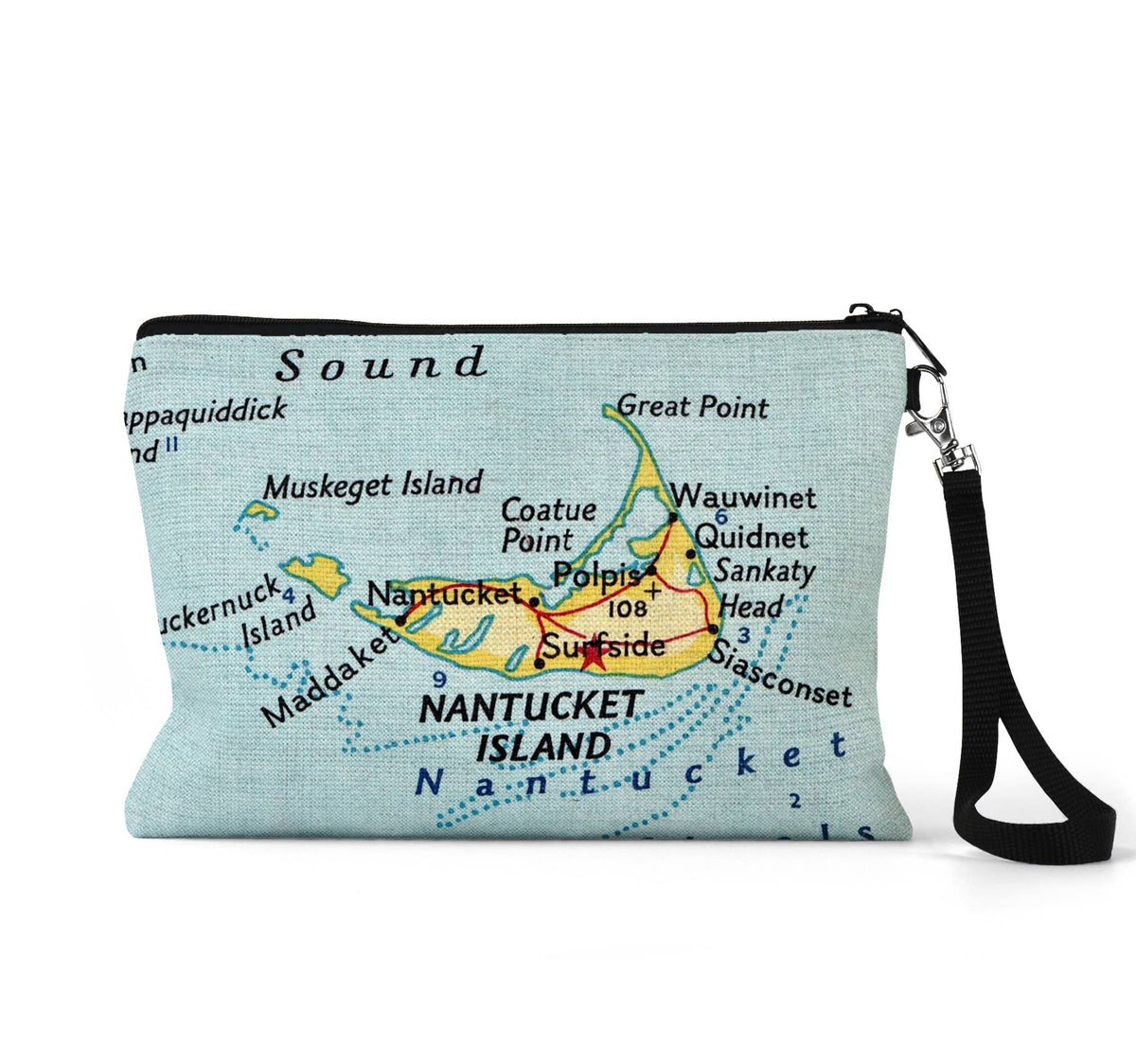 Nantucket Massachusetts map wristlet travel pouch