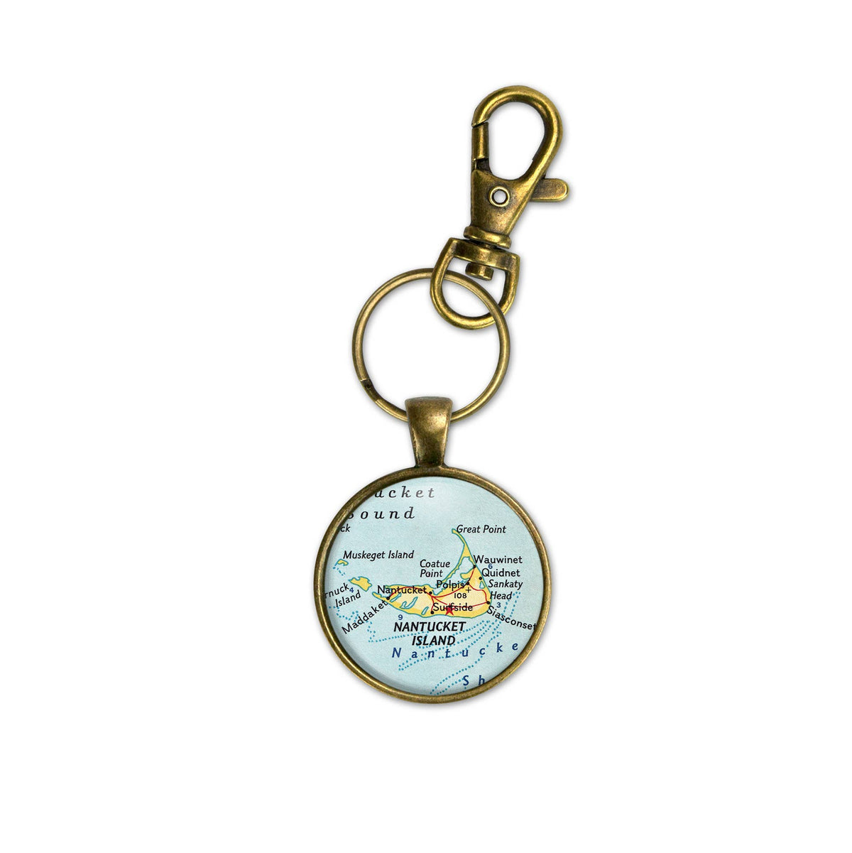 Nantucket Massachusetts vintage map keychain