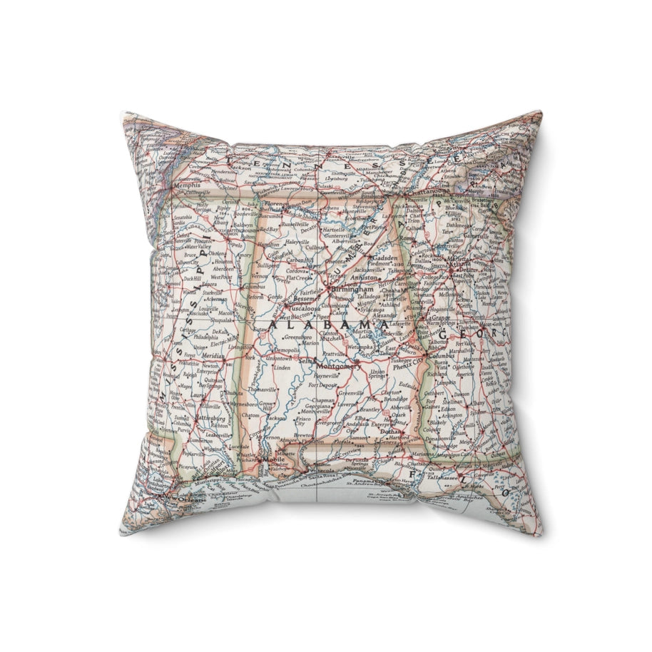 Alabama Map Pillow | Vintage Alabama Map Throw Pillow