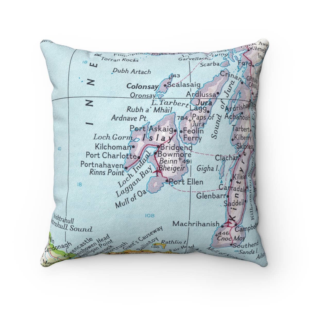 Isle of Islay Scotland vintage map throw pillow