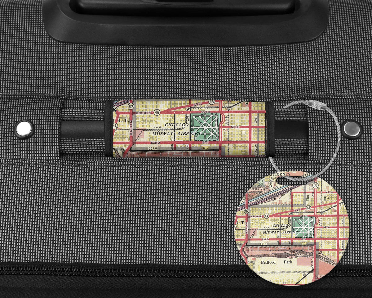 Chicago Midway Map Luggage Tag and Handle Wrap