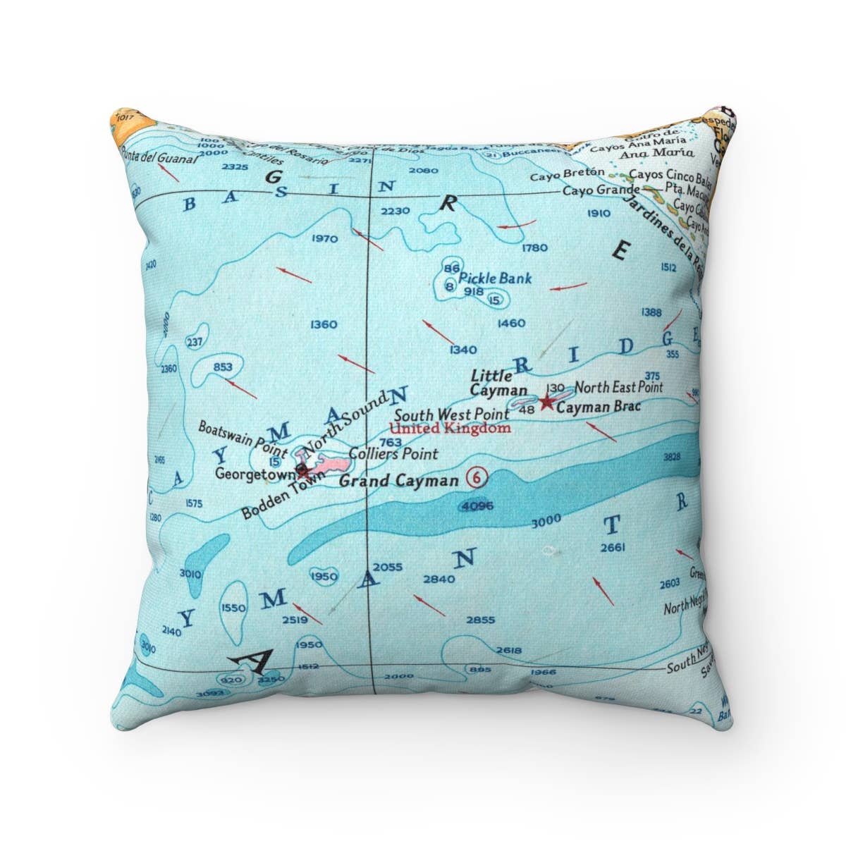 Cayman Islands vintage map throw pillow