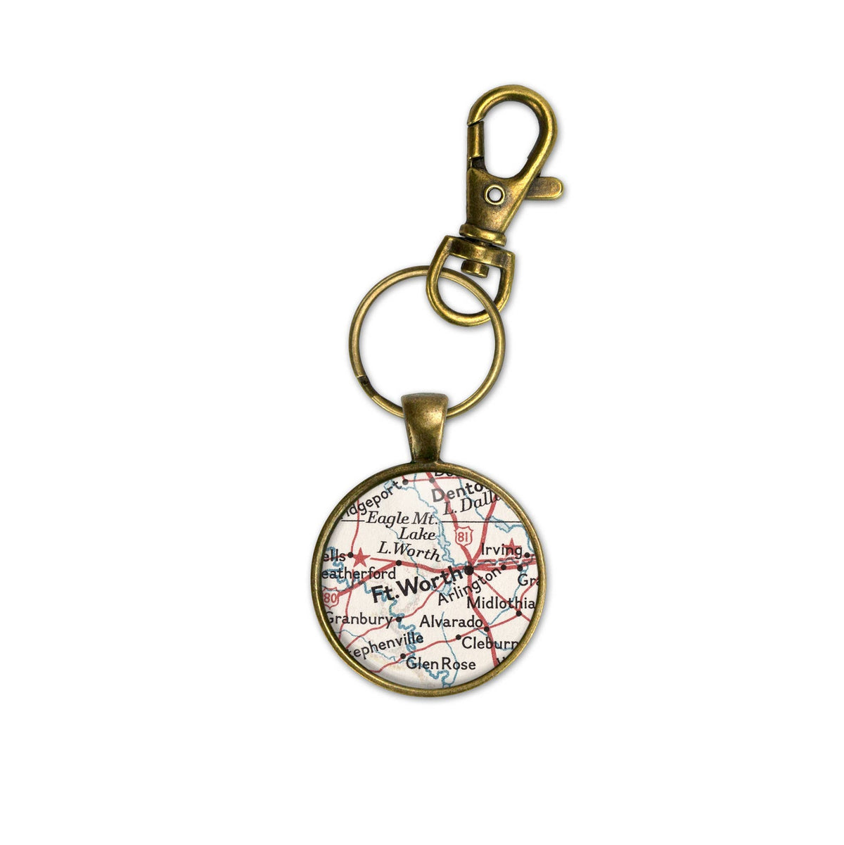 Fort Worth Texas vintage map keychain