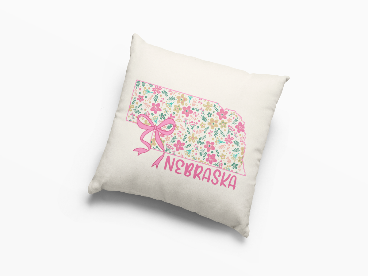 Nebraska coquette floral bow throw pillow