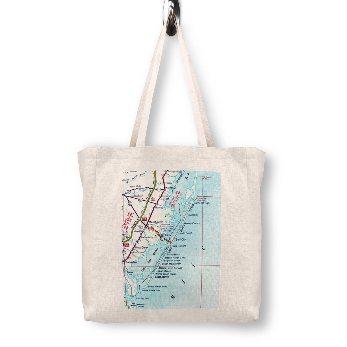Long Beach Island New Jersey Vintage Map Canvas Tote Bag