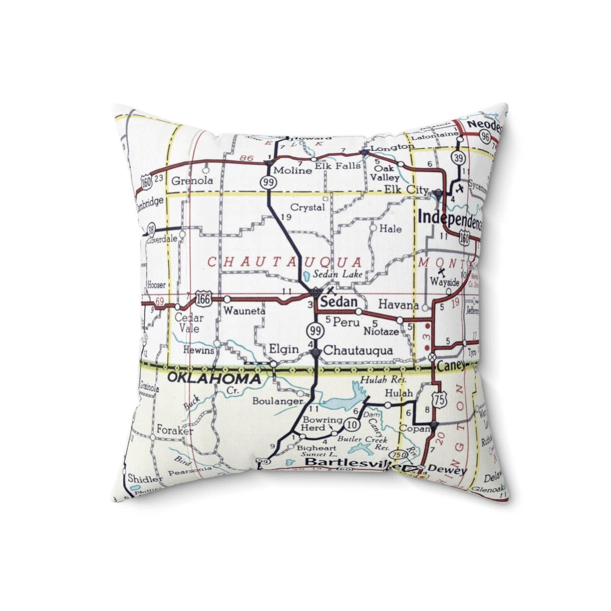 Sedan Kansas vintage map throw pillow