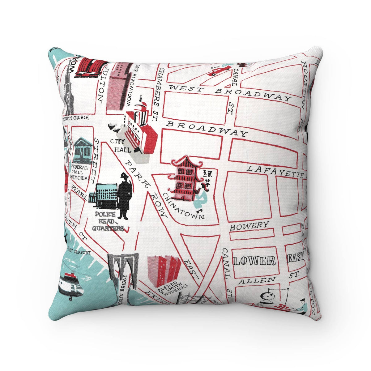 Chinatown New York City vintage map throw pillow
