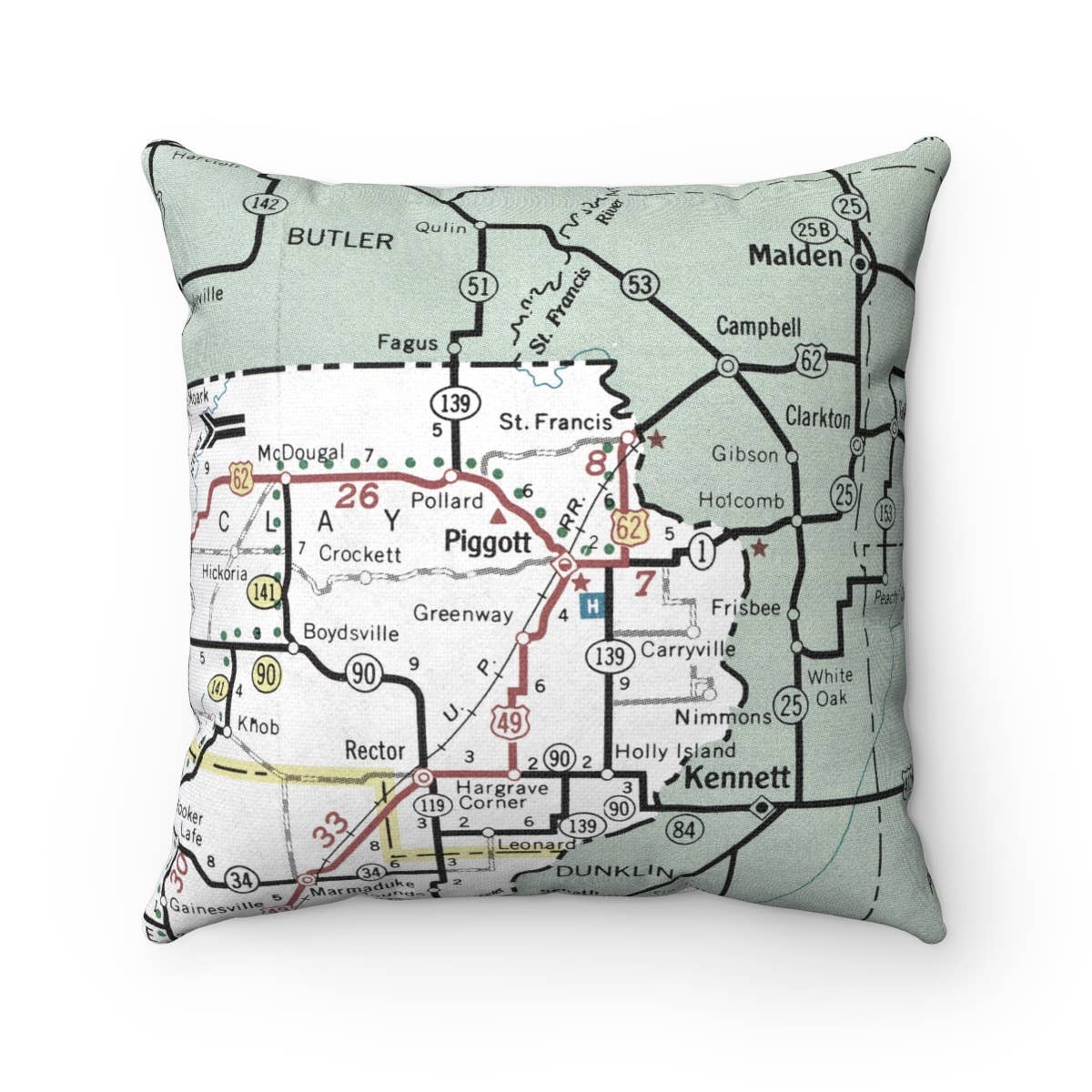 Piggott Arkansas vintage map throw pillow