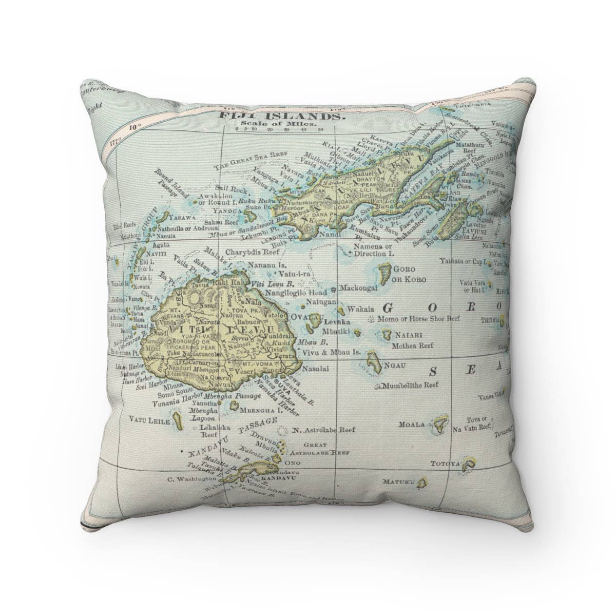 Fiji Islands vintage map throw pillow