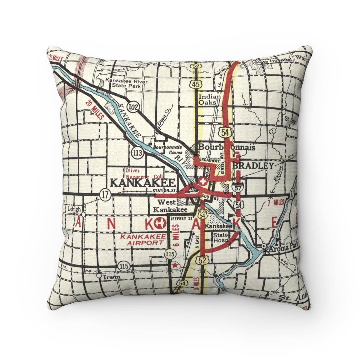 Kankakee Illinois vintage map throw pillow