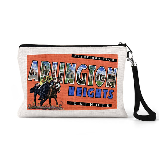 Arlington Heights Illinois vintage postcard wristlet travel pouch