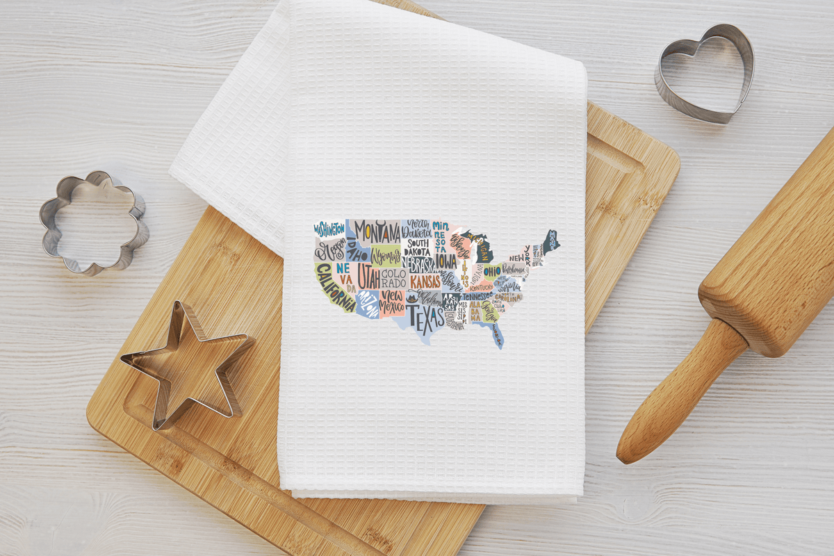 Illustrated World map tea towel