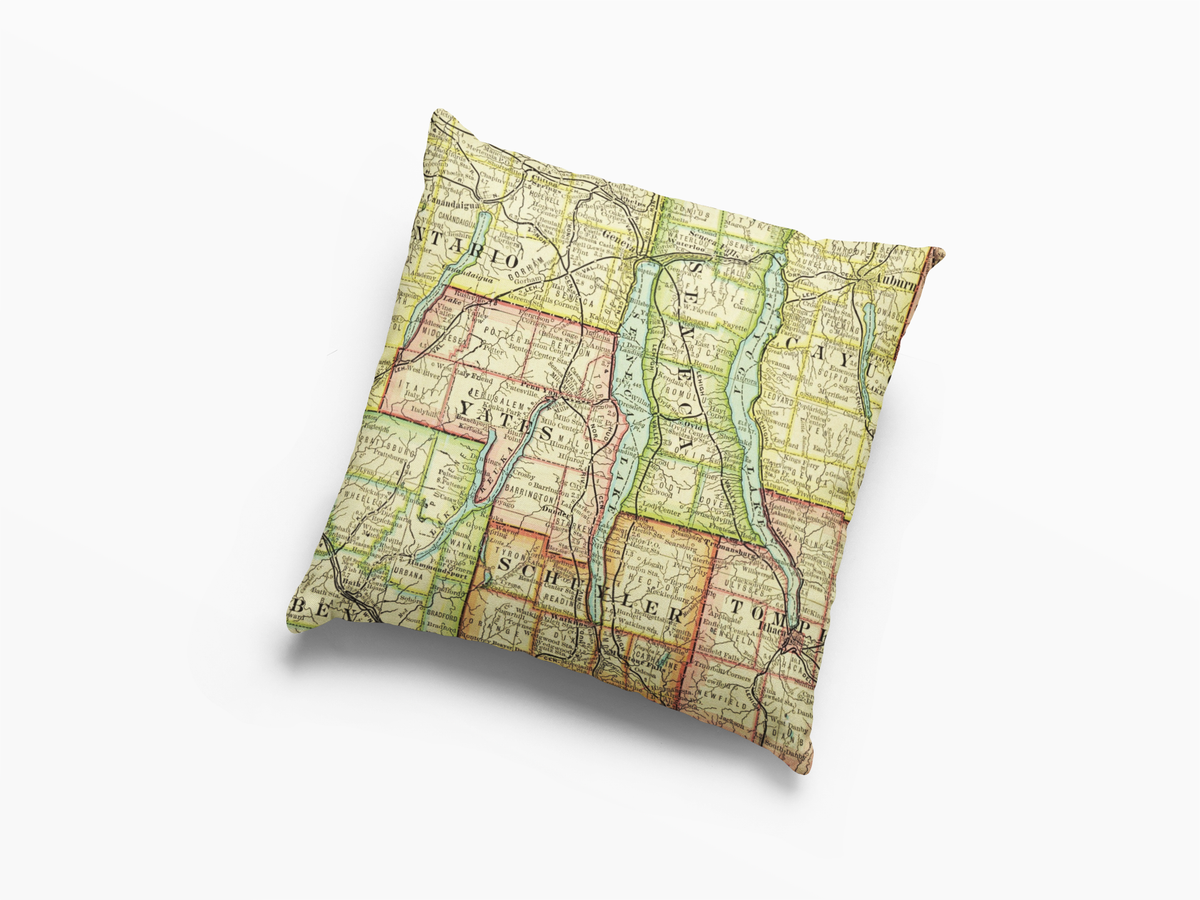 Seneca Lake New York vintage map throw pillow
