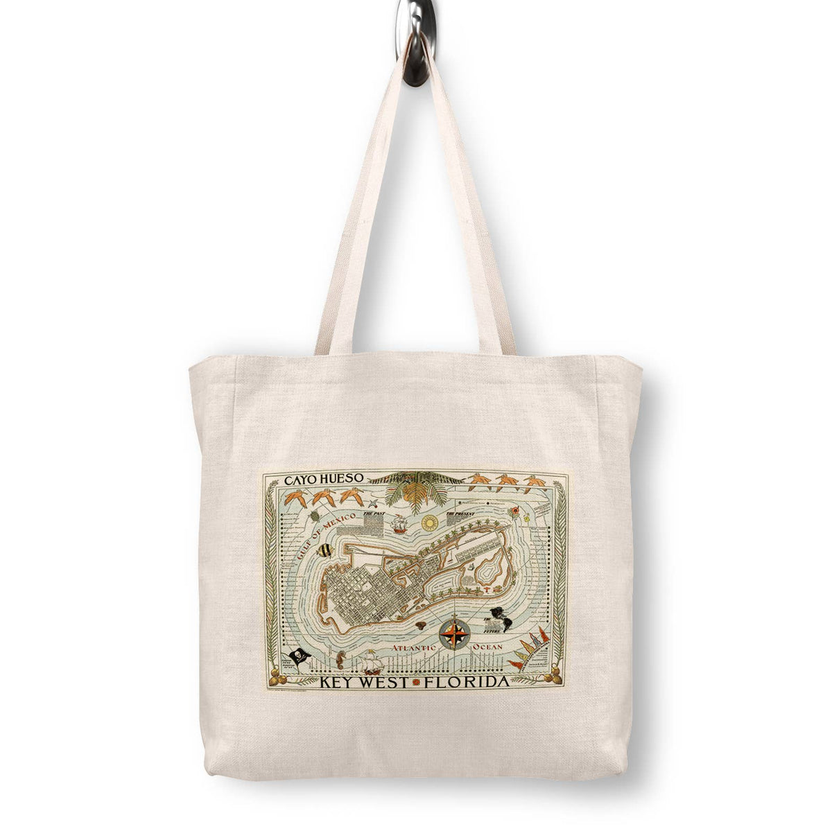 Key West Florida Vintage Map Canvas Tote Bag