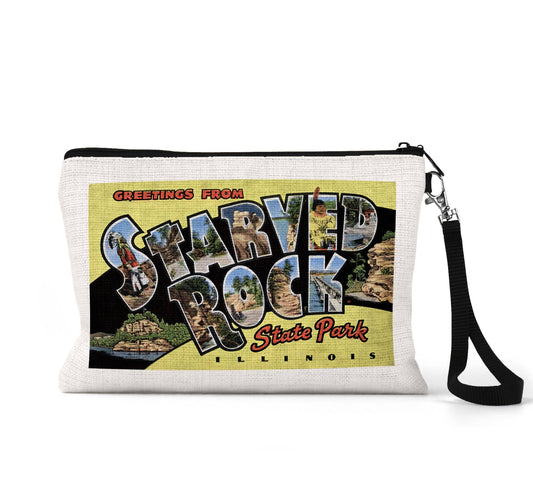 Starved Rock State Park Illinois vintage postcard wristlet travel pouch