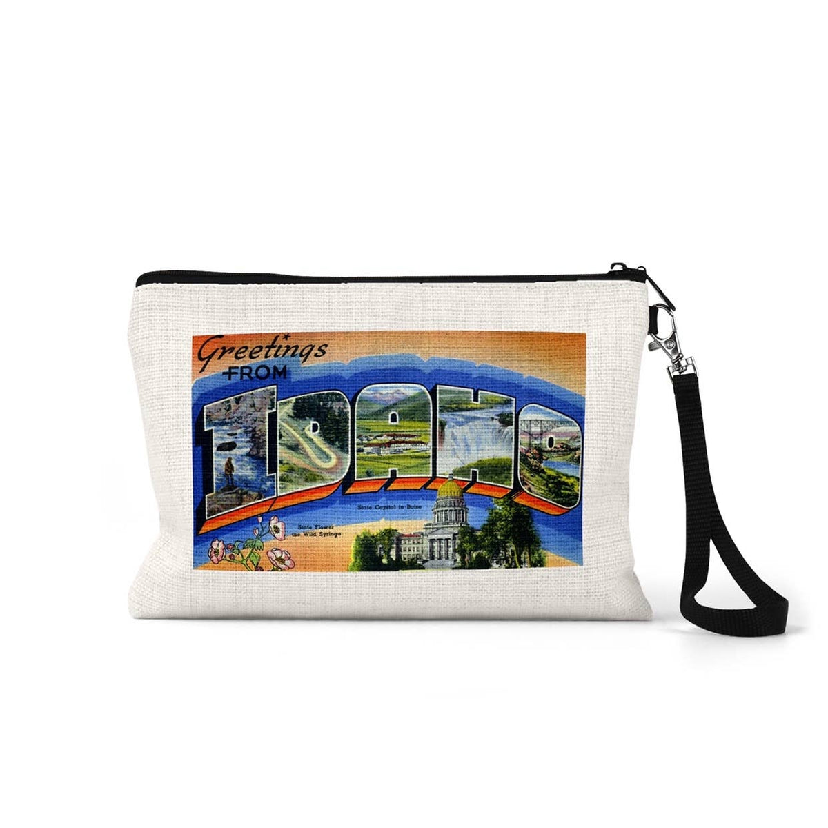 Idaho vintage postcard wristlet travel pouch