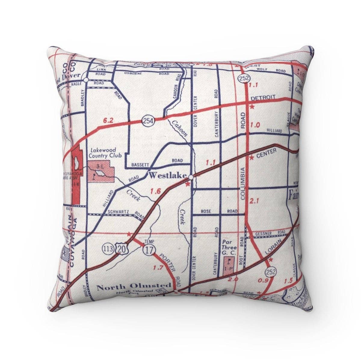 Westlake Ohio vintage map throw pillow
