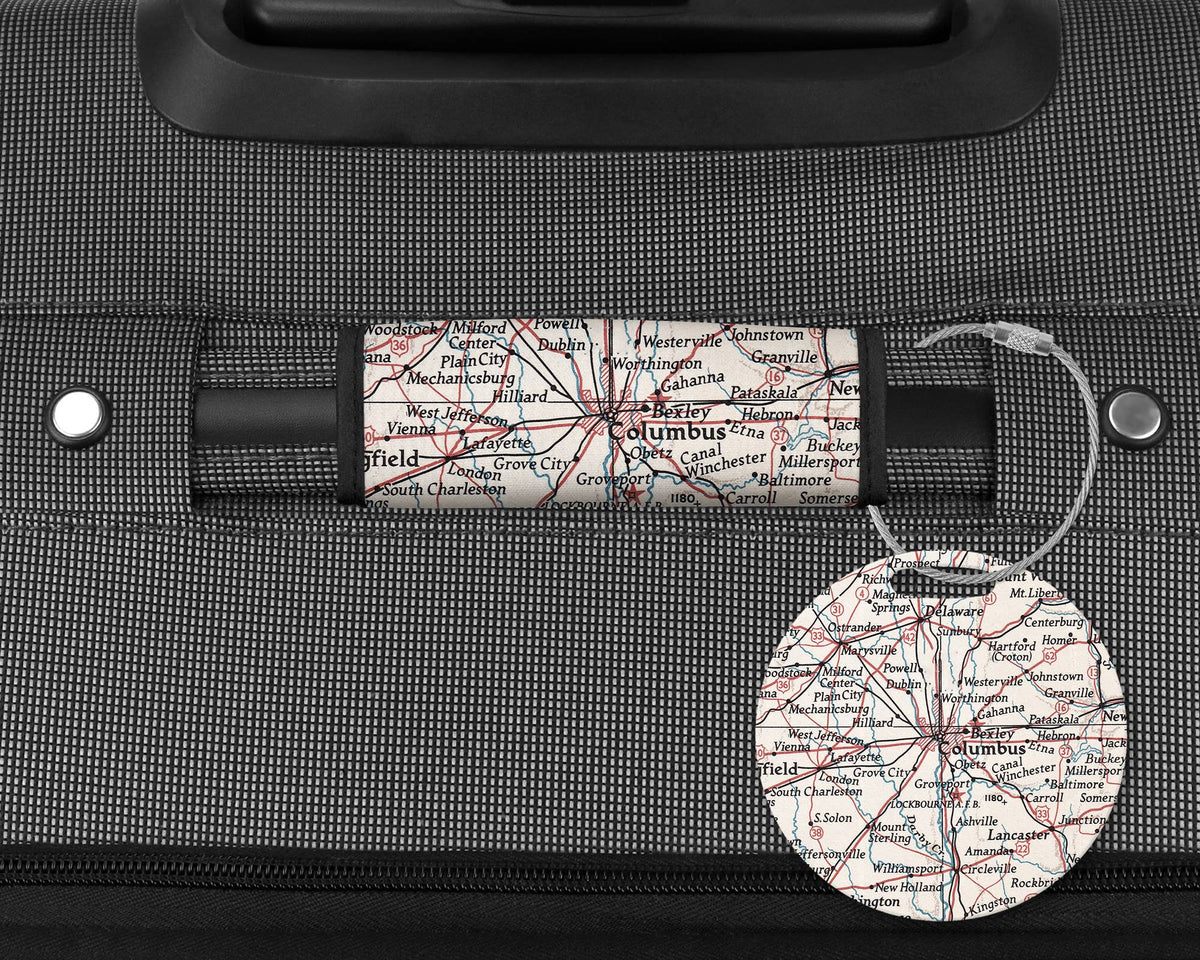 Columbus Ohio Map Luggage Tag and Handle Wrap