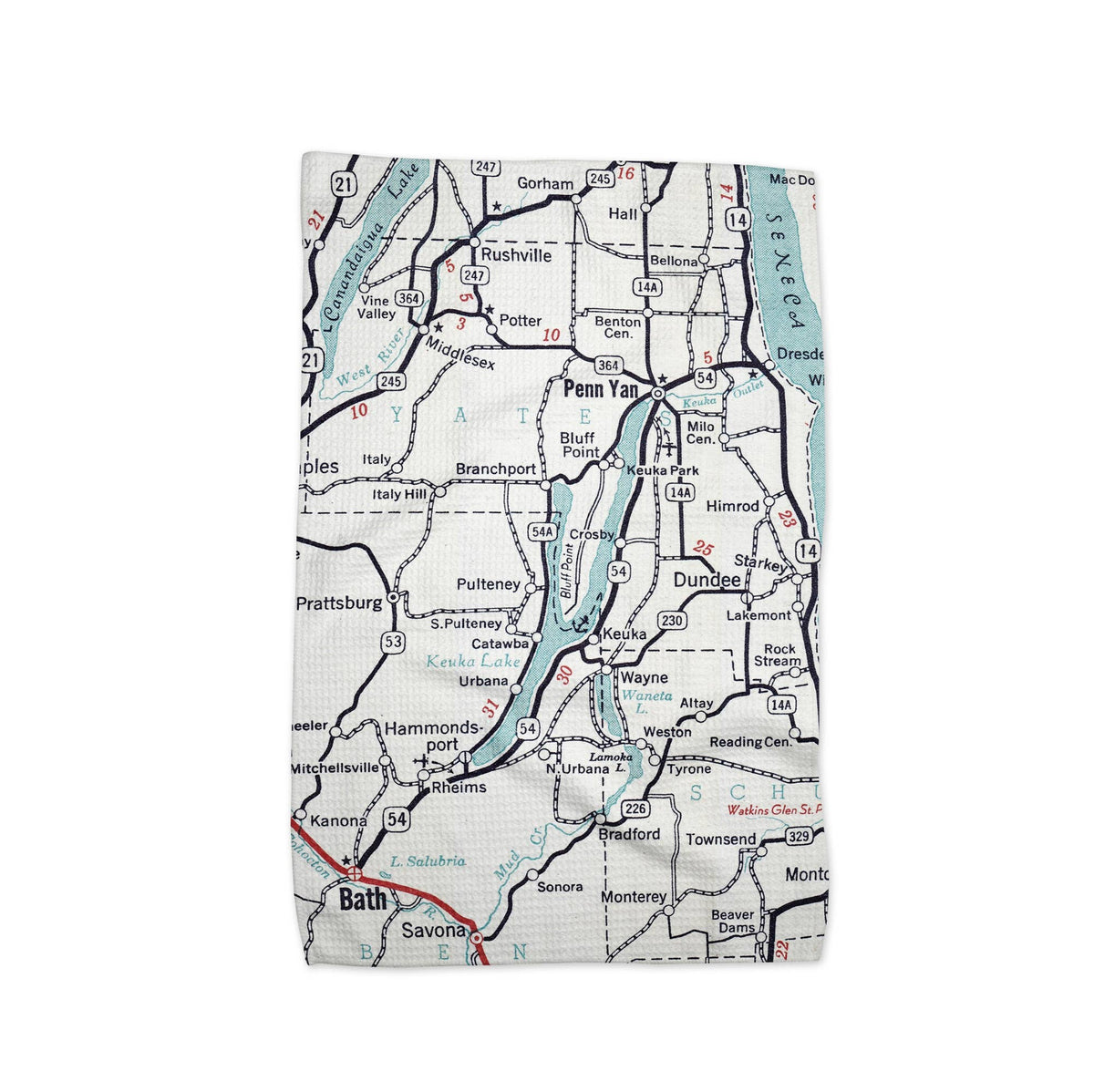 Keuka Lake New York map tea towel