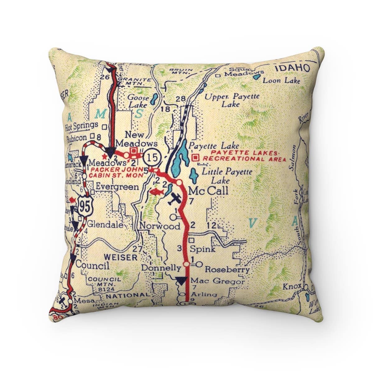 McCall Idaho vintage map throw pillow