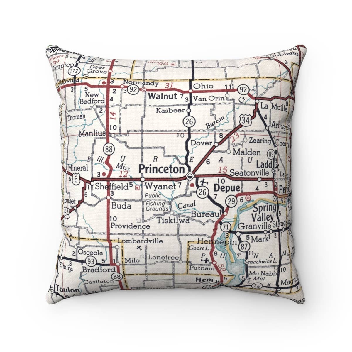 Princeton Illinois vintage map throw pillow